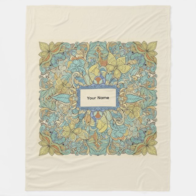 Manta Polar Custom Name Vibrant Zentangle Fleece Blanket (Anverso)