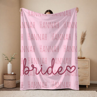 Manta Polar Custom Name Wedding Pink Blanket Gift for Bride