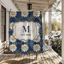 Manta Polar Custom Navy Daisy Gingham Monogram Decor