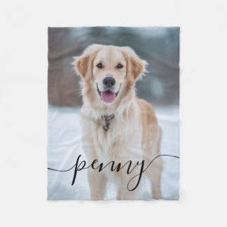 Manta Polar Custom Pet Name Photo Blanket | Elegant Script Dog
