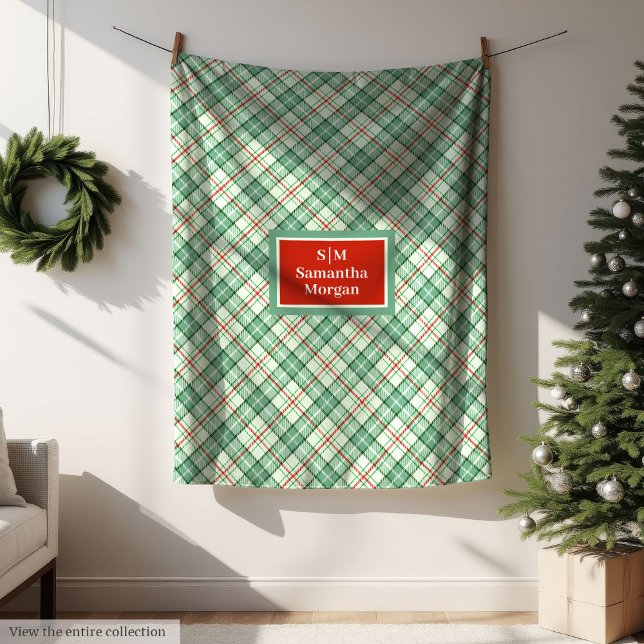 Manta Polar Custom Plaid Blanket Red and Pastel Green Holiday (Custom Plaid Blanket Red and Pastel Green Holiday)