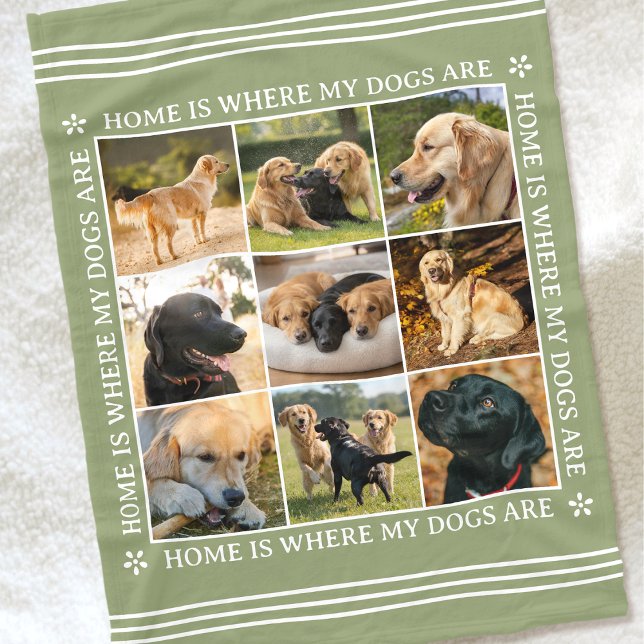 Manta Polar Custom Text Photo Collage Pet Dog Earthy Green (Subido por el creador)