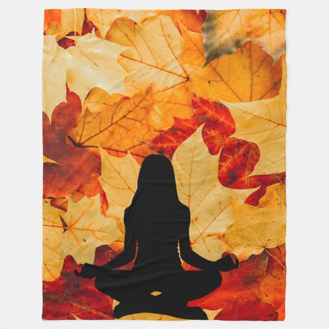 Manta Polar Customizable Autumn Leaves Blanket with Lotus Pose (Anverso)