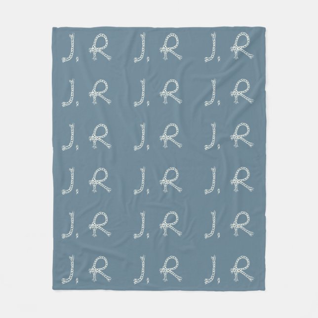 Manta Polar Customized Blue White Rope Knot Monogram Soft Warm (Anverso)