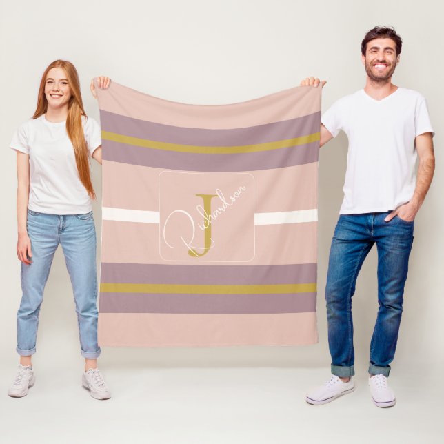 Manta Polar Customized Blush Pink Gold Stripe Monogram Chic  (In situ)