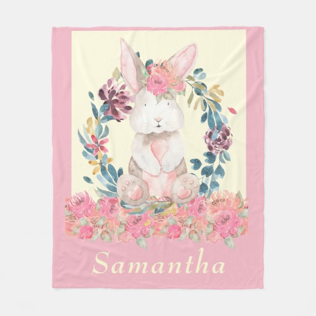 Manta Polar Cuta acuarela Bunny Crema Rosa Floral (Anverso)