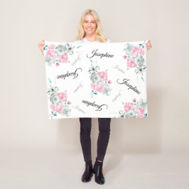 Manta Polar Cuta moderna acuarela rosa Nombre del bebé floral