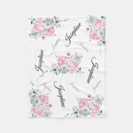 Manta Polar Cuta moderna acuarela rosa Nombre del bebé floral