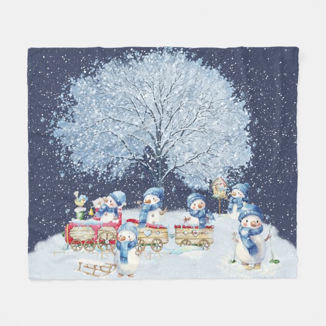 Manta Polar Cute acuarela Festiva Snowmen (Frente (Horizontal))