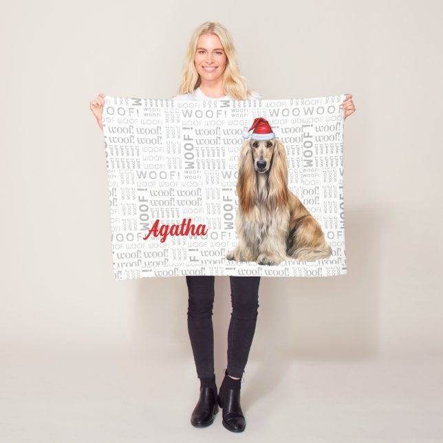 Manta Polar Cute Afghan Hound Dog with Name Christmas Holiday (In situ)