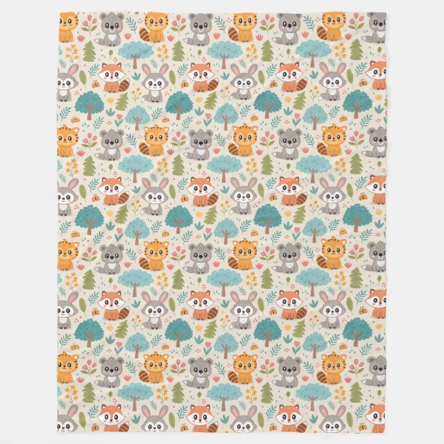 Manta Polar Cute Animal Friends Seamless Pattern – Playful Kid (Anverso)