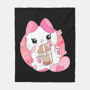 Manta Polar Cute Anime Kawaii Cat Boba Bubble Tea Chicas Costu