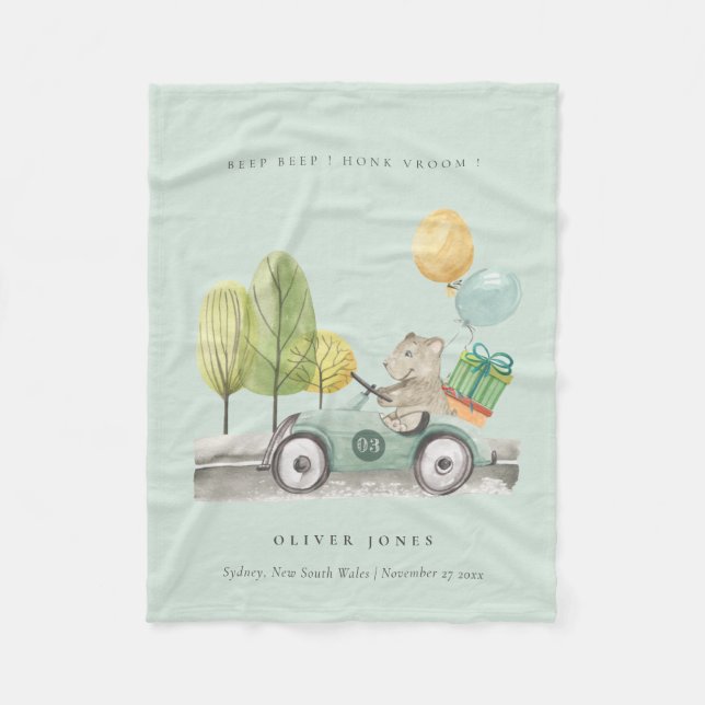 Manta Polar Cute Aqua Green Teddy Balloon Regalo Fiesta Car (Anverso)