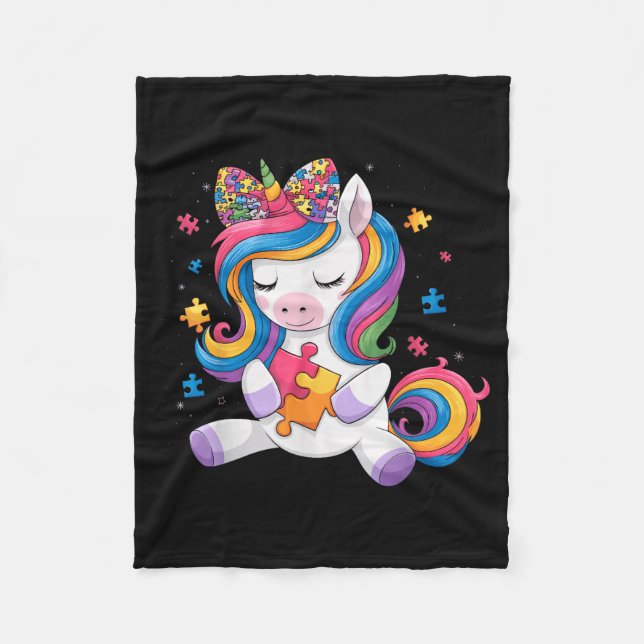 Manta Polar Cute Autism Awareness Toddler Girl Bow Unicorn Puz (Anverso)