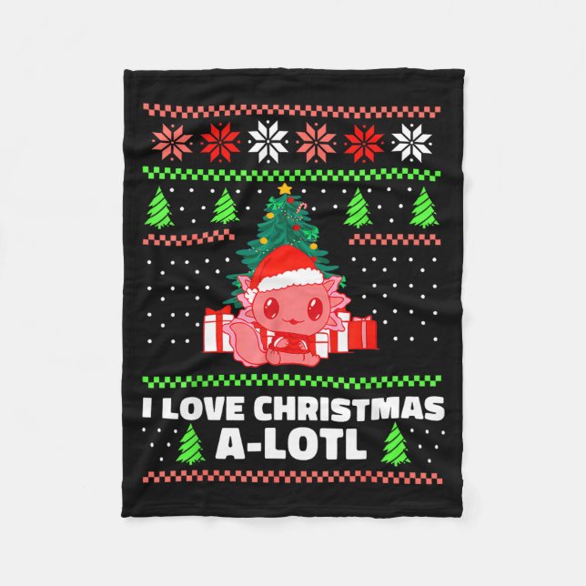 Manta Polar Cute Axolotl I Love Christmas A-lotl Xmas Hat Sant (Anverso)