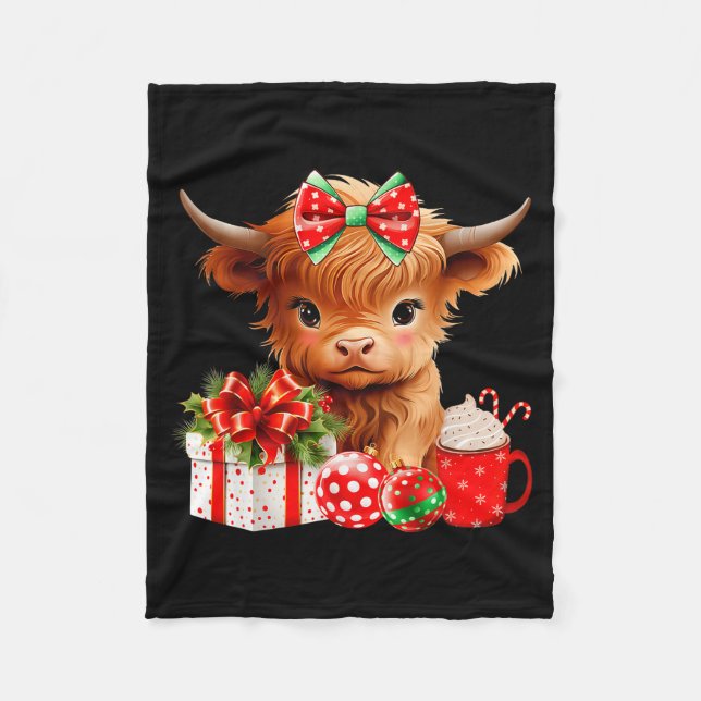 Manta Polar Cute Baby Highland Cow Merry Christmas Farmer Cow  (Anverso)