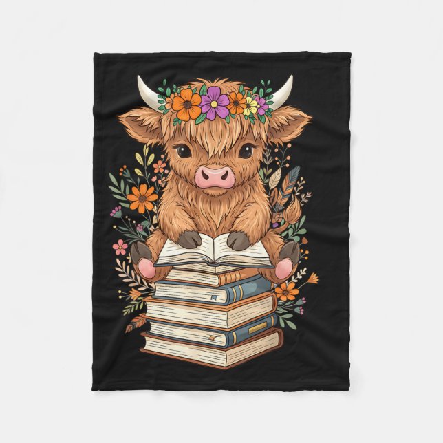 Manta Polar Cute Baby Highland Cow Reading Book Librarian Book (Anverso)