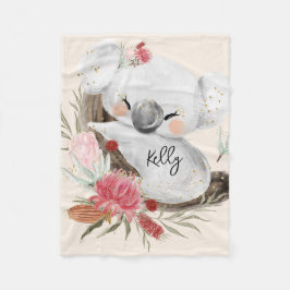 Manta Polar Cute Baby Koala Gold Speckle Nombre personalizado