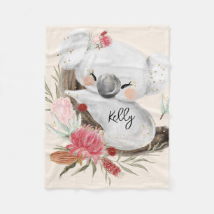 Manta Polar Cute Baby Koala Gold Speckle Nombre personalizado