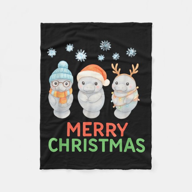 Manta Polar Cute Baby Manatee Santa Reindeer Christmas Manatee (Anverso)