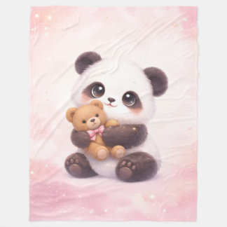 Manta Polar Cute Baby Panda with Teddy Bear Fleece Blanket