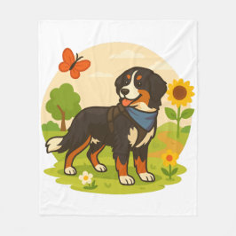 Manta Polar Cute Bernese Mountain Dog with Sunflower & Butterf