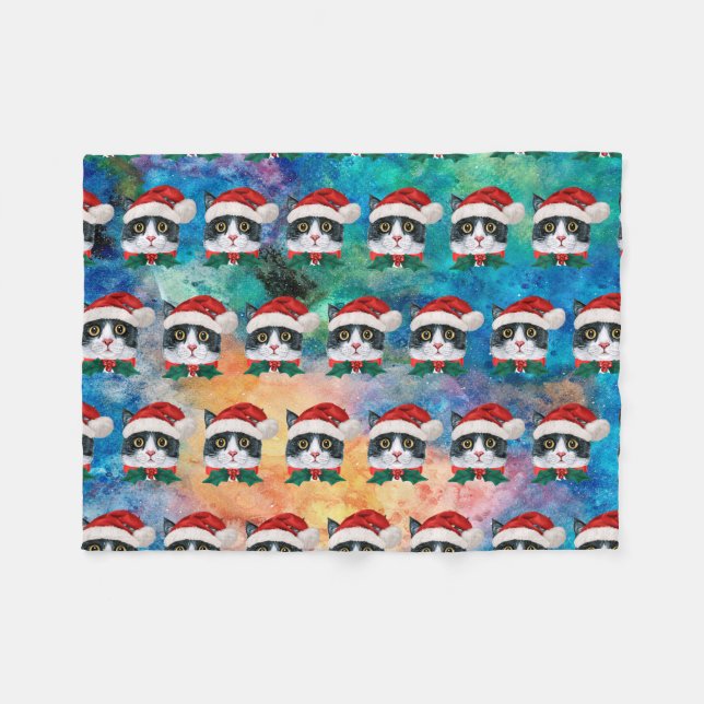 Manta Polar Cute Black and White Christmas Cat Faces Pattern (Frente (Horizontal))