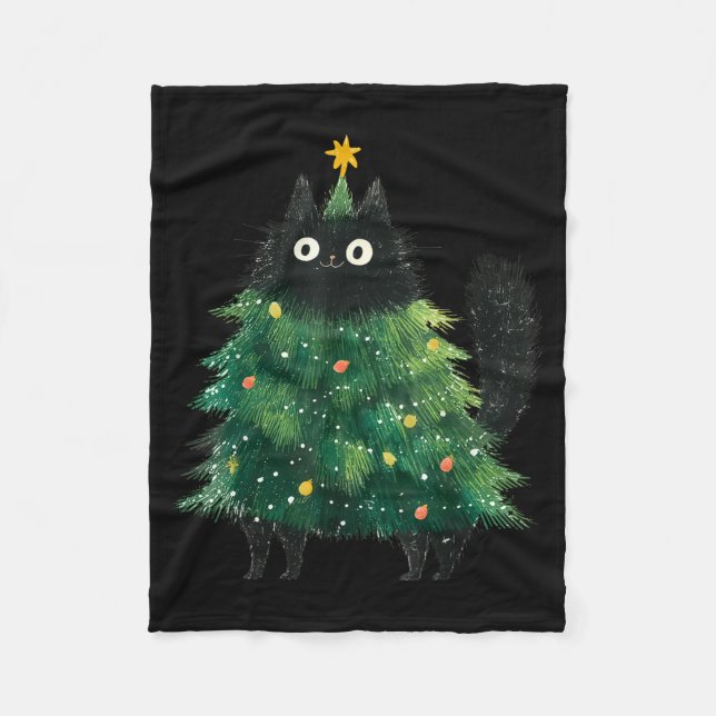 Manta Polar Cute Black Cat In Christmas Tree Cat Lover Holiday (Anverso)