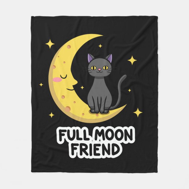 Manta Polar Cute Black Cat on Moon - Full Moon Friend (Anverso)
