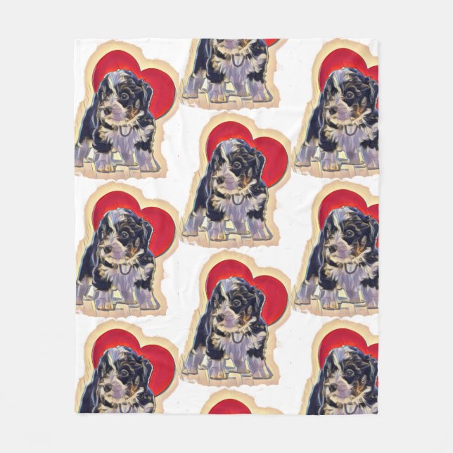 Manta Polar Cute Black Tan PopArt Bernedoodle Digital Heart (Anverso)