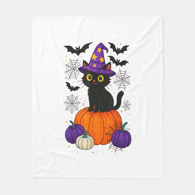 Manta Polar Cute Black Witch Cat Pumpkin Halloween Costume Fal (Anverso)