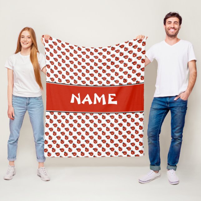 Manta Polar Cute Blanco y Rojo Ladybugs Nombre personalizado K (In situ)