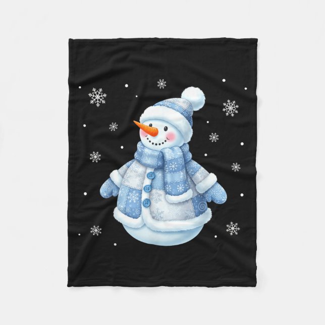 Manta Polar Cute Blue Snowman With Snowflakes Winter Christmas (Anverso)
