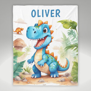 Manta Polar Cute Blue Trex Dinosaur Personalizado