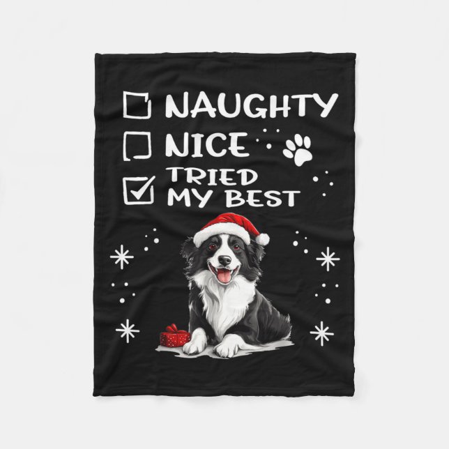 Manta Polar Cute Border Collie Dog Christmas Naughty Nice Trie (Anverso)