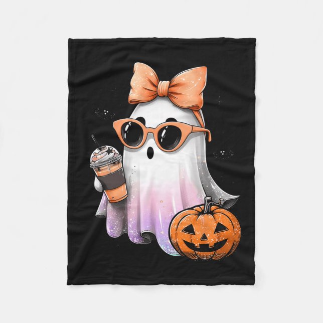 Manta Polar Cute Bougie Ghost Café Calabaza Spooky Hal de temp (Anverso)