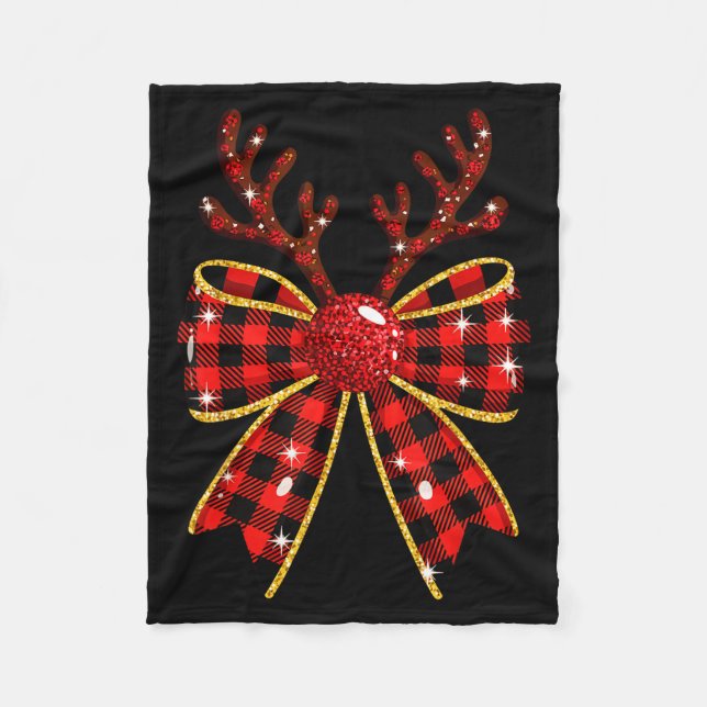 Manta Polar Cute Buffalo Plaid Coquette Bow Reindeer Christmas (Anverso)