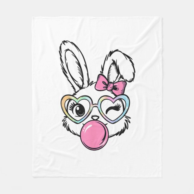 Manta Polar Cute Bunny Face Bubblegum Glasses Pink Coquette Bo (Anverso)