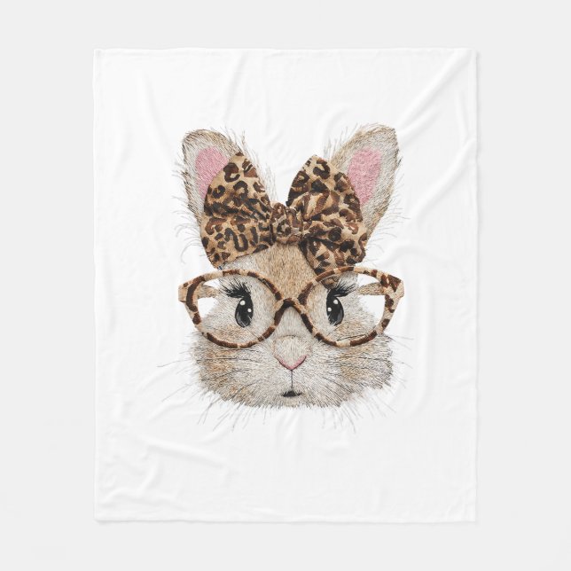 Manta Polar Cute Bunny Rabbit Face Leopard Coquette Bow Glasse (Anverso)