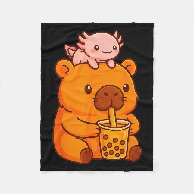 Manta Polar Cute Capybara Drinking Bubble Tea And Axolotl Kawa (Anverso)