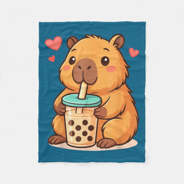 Manta Polar Cute Capybara Kawaii Anime Drinking Bubble Tea Lov (Anverso)