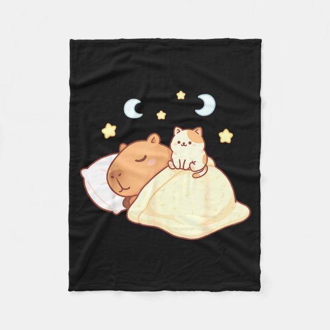 Manta Polar Cute Capybara Kawaii Sleep Pajamas Sleepybara Cat  (Anverso)