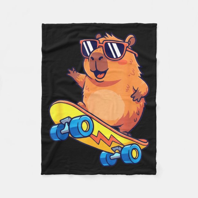 Manta Polar Cute Capybara Skateboarding Chill Animal Lover Art (Anverso)