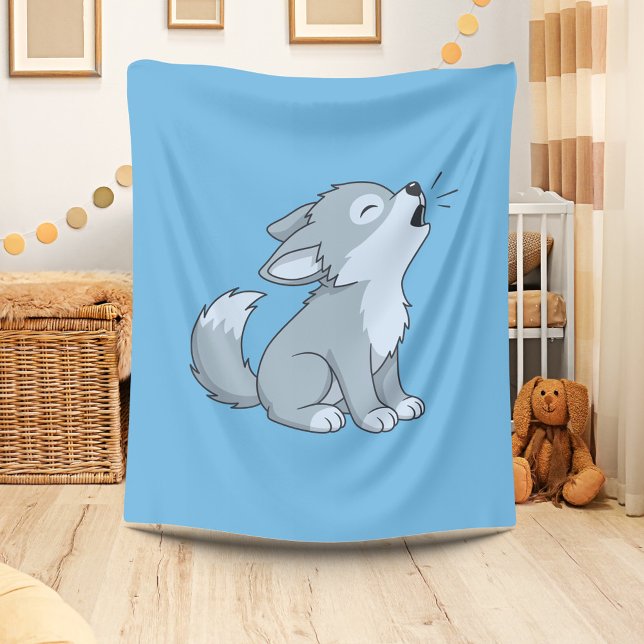Manta Polar Cute Cartoon Howling Wolf Pup Blue (Subido por el creador)