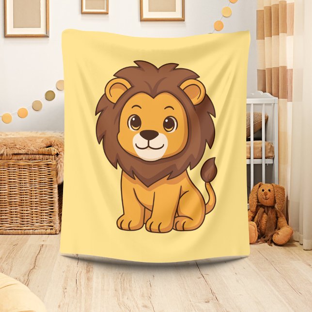 Manta Polar Cute Cartoon Lion on Yellow (Subido por el creador)