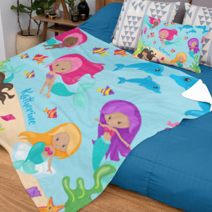 Manta Polar Cute Cartoon Mermaid Little Girl Under the Sea