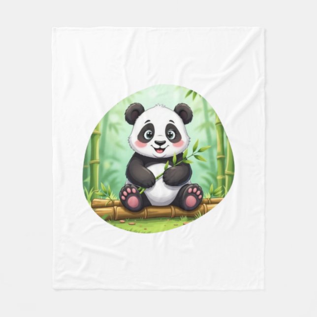 Manta Polar Cute Cartoon Panda on Bamboo Patch (Anverso)