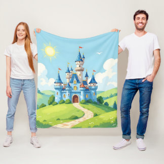 Manta Polar Cute castillo azul y blanco
