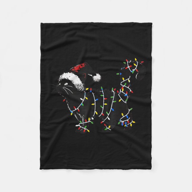 Manta Polar Cute Cat Christmas Tree Lights Funny Santa Kitten  (Anverso)