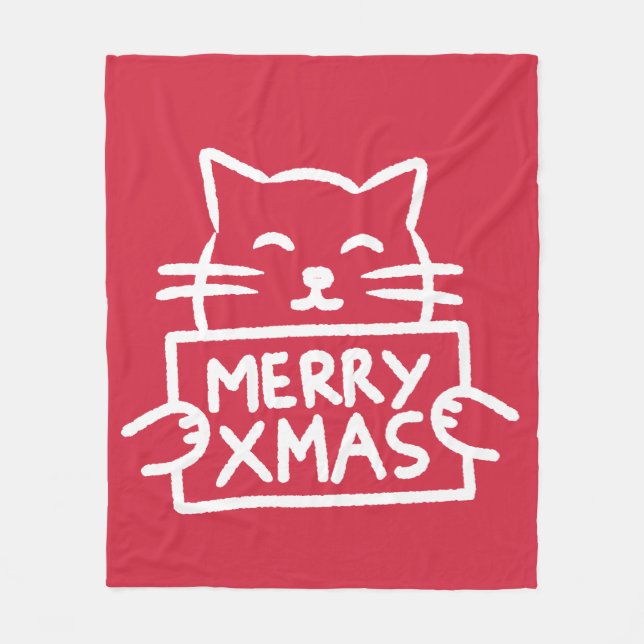 Manta Polar Cute Cat Merry Xmas (Anverso)